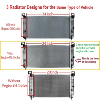 Radiator for 2012 Cadillac Escalade EXT 34'' BETWEEN TANKS-W/ENGINE OIL COOLER