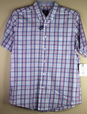 George Short Sleeve Poplin Men's Blue Plaid Button Down Size M 38-40 