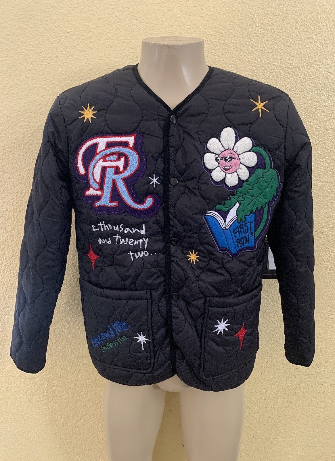 Giubbotto imbottito trapuntato patchwork nuovo con etichetta prima fila uomo taglia media