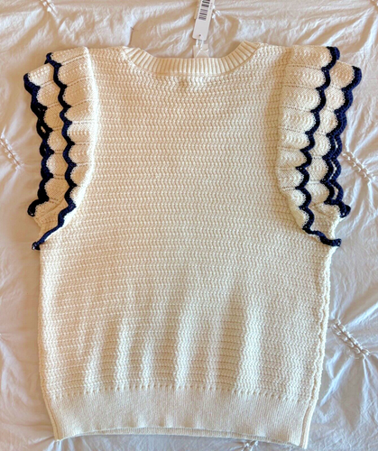 Lilla P Tipped Sleeve Crewneck Sweater, Ivory Sz M NEW With TAGS - 第 6/10 張圖片