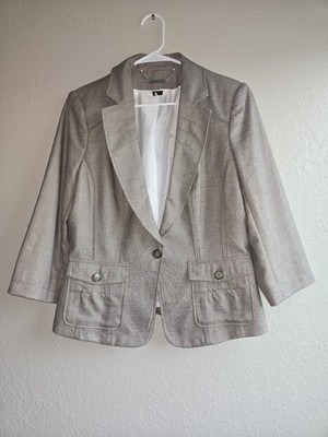 White House Black Market Structured Blazer Neutral Texture Size 12 Office Chic