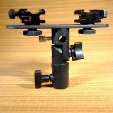 Dual Hotshoe Flash Mount Holder Bracket for Lighstand w/ Umbrella Holder - Tilt