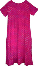 Dress or Fabric, Long A-Line, Small Suns Batik, Fuchsia, LG, Rayon, Hand Made