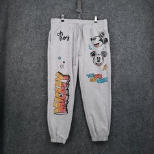 Disney Mickey Mouse Jogger Sweatpants Women Large Gray Graphic Embroidered Taper