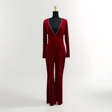 Fredericks of Hollywood VTG Red Velvet Rhinestone Jumpsuit XL Flare Festival