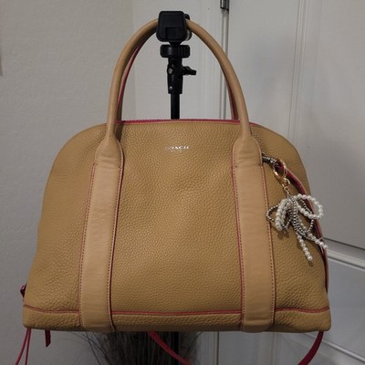 COACH Bleecker Mini Preston Satchel Handbag, Edgepaint Leather Camel Pink Ruby
