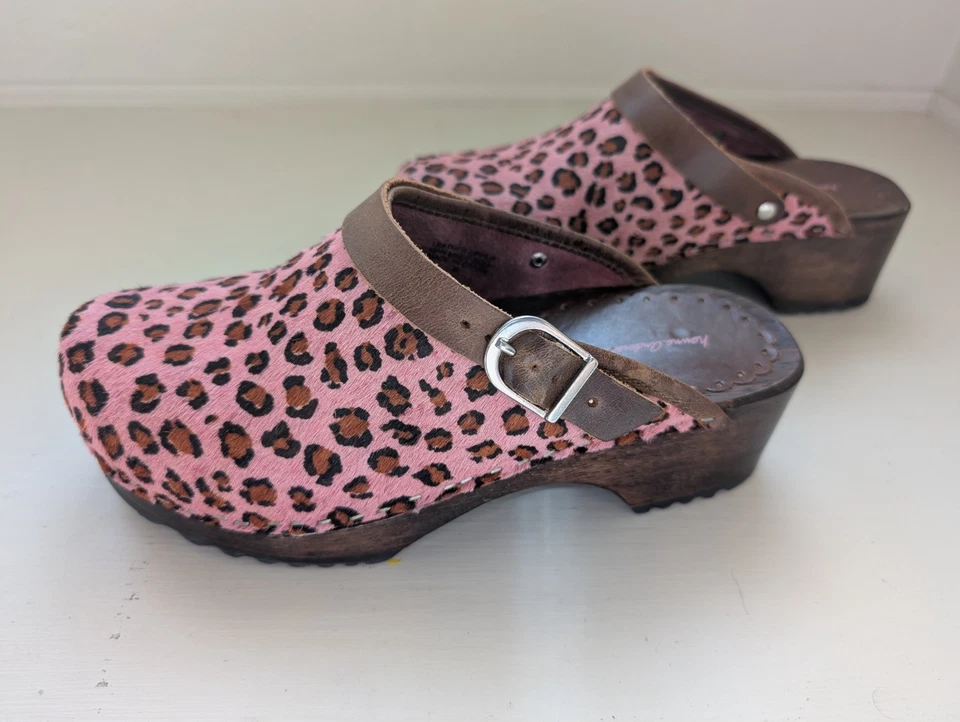 Zuecos suecos Hanna Andersson niñas rosa estampado leopardo talla EU 36 Foto 2 de 4
