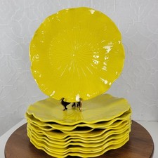 Vintage Metlox Poppytrail Lotus Dinner Plates Bright Yellow Scallop Emboss 11 Pc