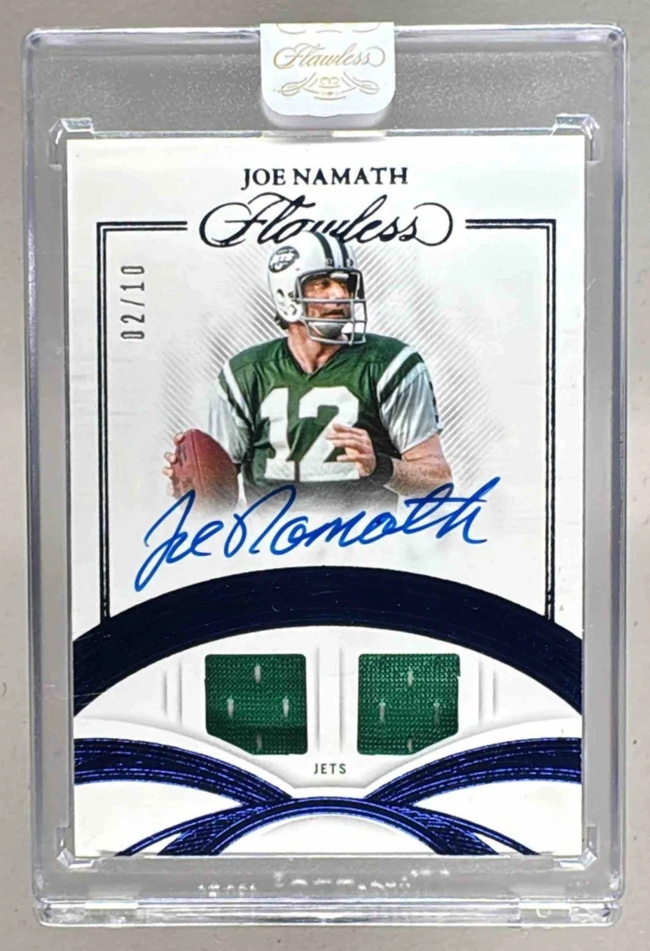 2025 Panini Flawless Joe Namath Game Used Patch Auto 2/10 GUMS-JNH view 1