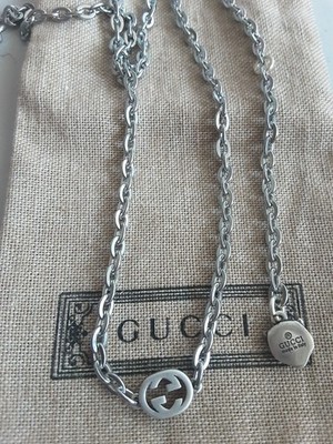 Authentic GUCCI  Necklace logo gg  silver