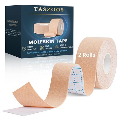 TASZOOS Moleskin Tape for Blisters, Mole Skin for Feet, 1in x 16ft (2Rolls)