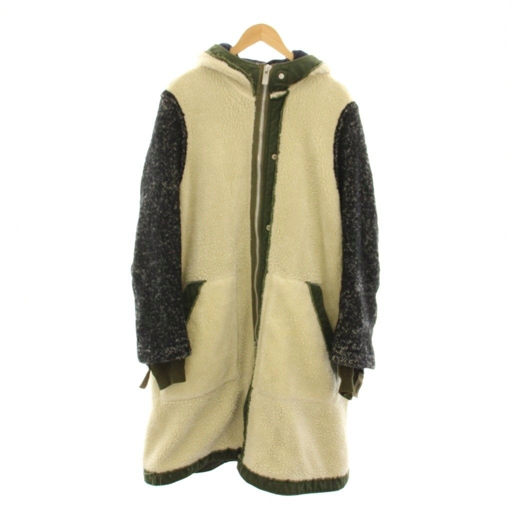 Sacai 17AW Hybrid Boa Coat Long Outer Ivory Khaki Size 3 Excellent Condition