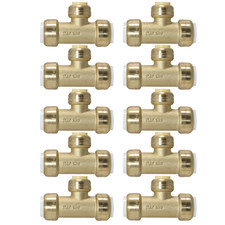 10 Pack XFITTING 1/2" PVC x 1/2" PVC x 1/2" CTS Push Fit Tee Push To Connect Tee