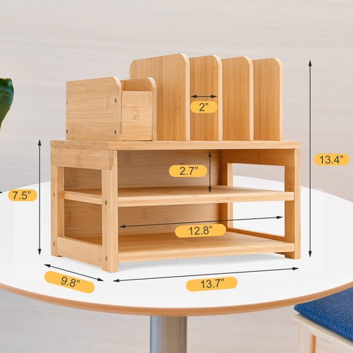 Bamboo Desk Organizer with File Holder, Office Organization for Desks with Ad... - Imagen 6 de 6