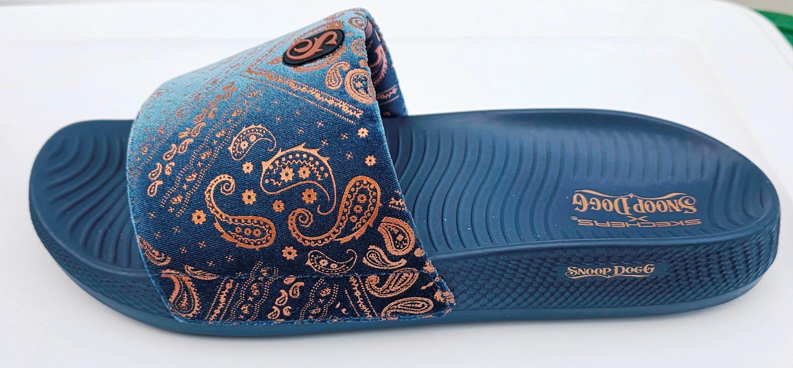 Skechers X Snoop Dogg Velvet Paisley Low Slider~Mens 10~Navy/Metallic~NEW~Sandal