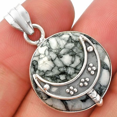 Crescent Moon - Pinolith Stone 925 Sterling Silver Pendant Jewelry P-1719