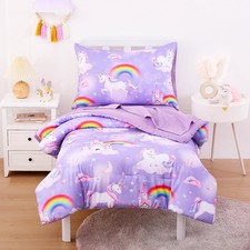 Wake In Cloud - Toddler Bedding Set For Girls Colorful Unicorn Castle Rainbow 4