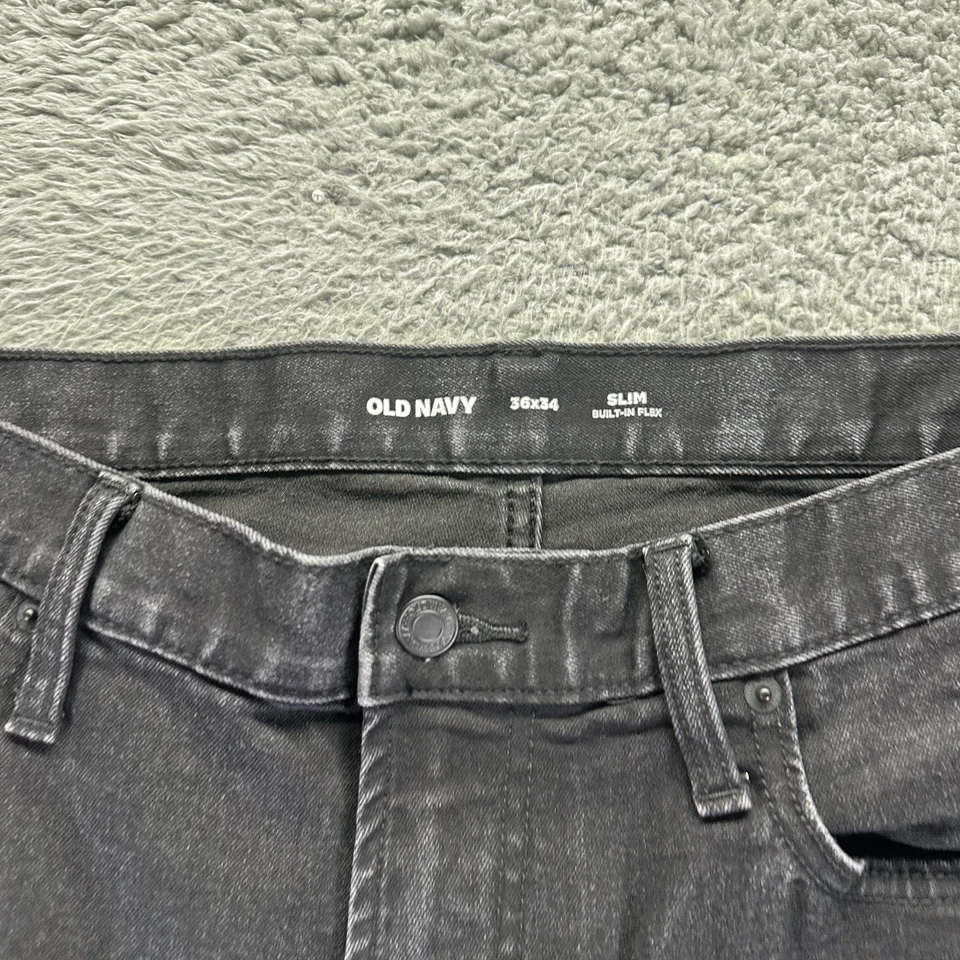 Old Navy Built In Flex Jeans Mens 36x34 Black Denim Cotton Straight Slim Stretch - Image 3 of 4