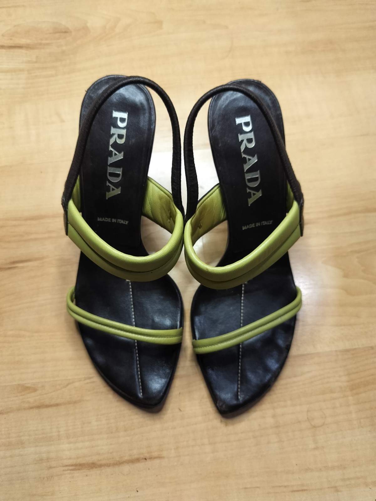 Prada Women's, Brown And Green Leather High Heels, Sz 37- 6.5-7 Usa.