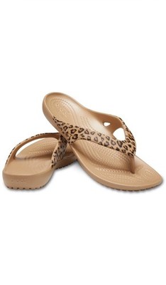 Crocs Women's Kadee II Leopard Flip Flops, Leopard/Gold - Size  9 Women - NWT