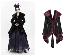 Eva Lady Women Women Red Gothic Floral Embroidered Fluffy Fur Warm Coat