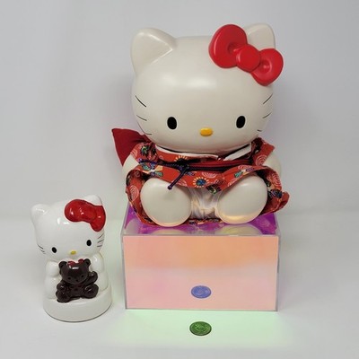 RARE VTG 1999 Sanrio Hello Kitty Kimono Vinyl Coin Bank + Small Ceramic LOT