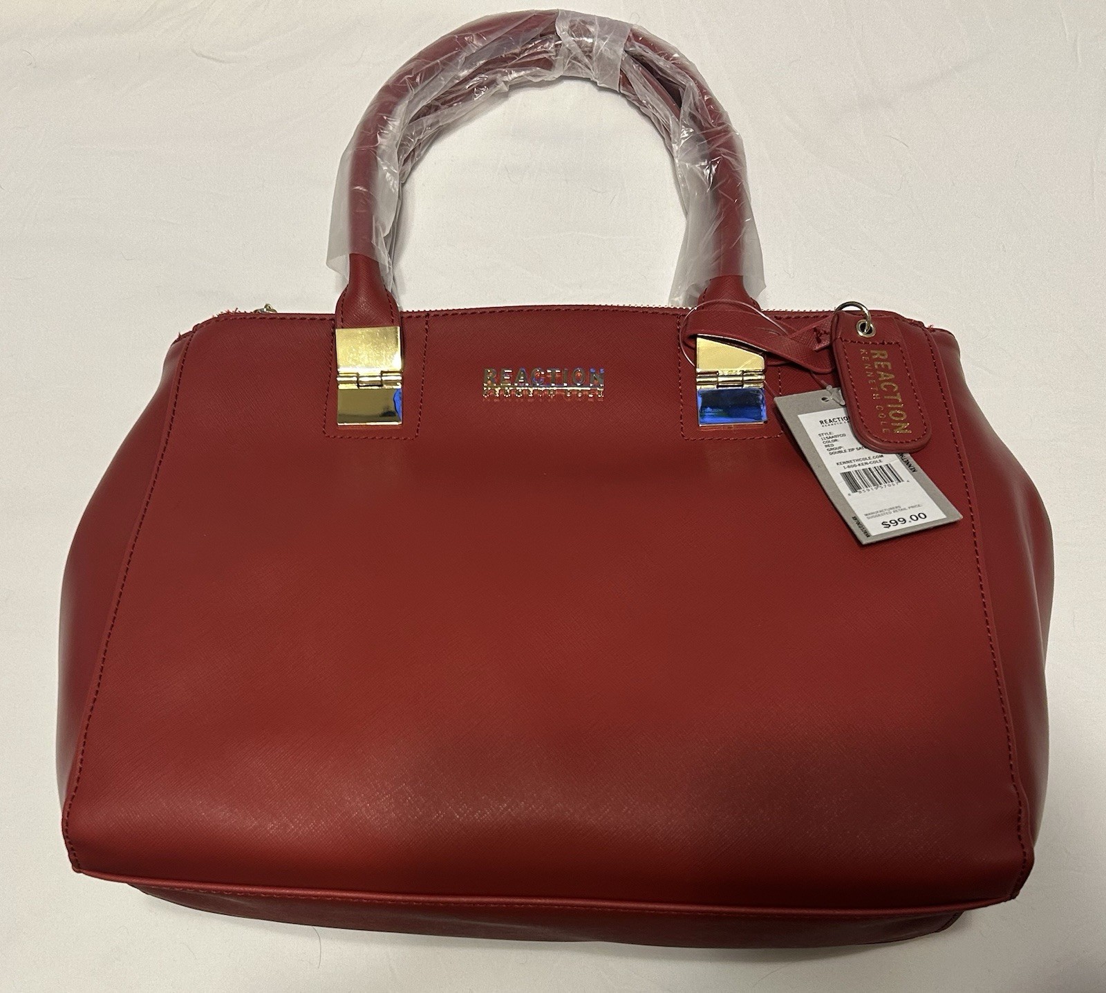 Kenneth Cole Reaction Women's Red Double Zip Satchel Gold Ha