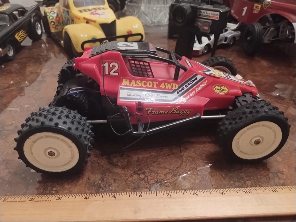 Vintage - Used- NIKKO MASCOT 4WD Frame Buggy RC Car 1987 1/14 Scale RED & Remote - Image 2 of 4