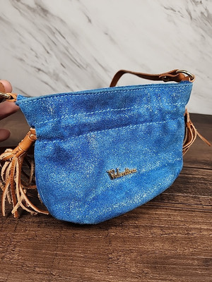  NICE  ~Small Crossbody seafoam Aqua BLUE/SPARKLE Valentina tassel bag~  LOOK 