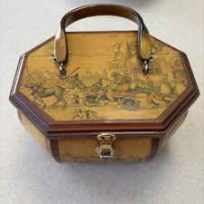 Anton Pieck Vintage 60s Box Purse Wood Octagon Decoupage unique handle Lucite