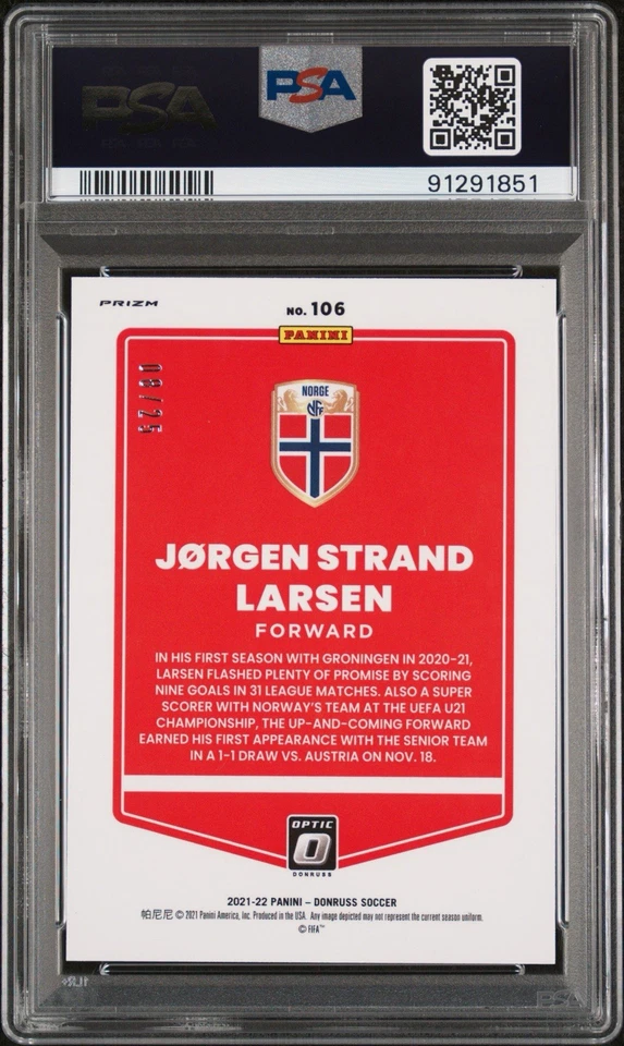 2021-22 Donruss Jorgen Strand Larsen Rookie Black Optic Velocity /25 PSA 8 #106 - Image 2 of 2