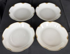Antique Set of 4 Elegant French Limoges Porcelain Gold Petal Rim Soup Bowls