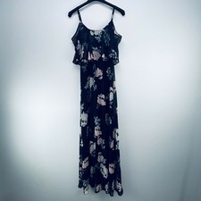 Show Me Your Mumu Women's XXS Caitlin Ruffle Maxi Black Floral NWT E29