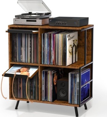 3 Tier Flip Top Record Player Stand, Vinyl Record Storage Holds up to 300+ Album