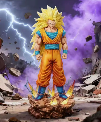 35cm Dragon Ball Z Super Sayian3 Son Goku Figure LED Base PVC Anime Statue W/Box