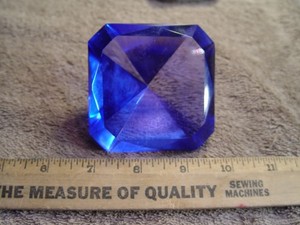 Blue Diamond Shaped Glass Paper Weight small scratches COOL