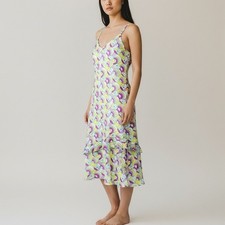 Johnny Was Silk Geometric Ruffle Hem Slip Dress Womens Medium Y2K 90s Feminine