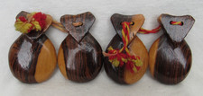 Set 2 Vintage Spanish Hand-Carved Handmade Wood Castanets Casta uelas Flamenco B