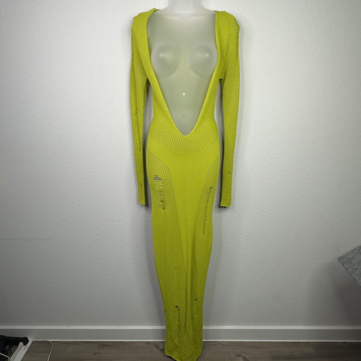 MURCI Dress Womens S Green Plunge Crochet Knit Distressed Party Festival  Bodycon | eBay