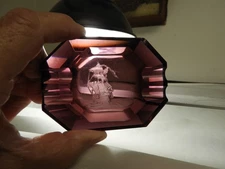 Clipper ship Etched Glass Ashtray  1950s