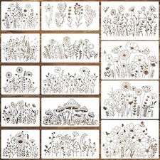 14 Pcs Wildflower Stencils for Painting Reusable Flower Stencils Spring Flora...