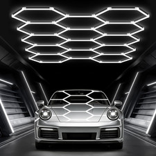 Hexagon Garage Lights, 399W 43890LM, 14 Grid LED Shop Light, 6500K Daylight Whit