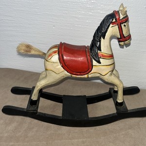Vintage Hand Carved Wooden Miniature Rocking Horse Folkart Hobby Horse