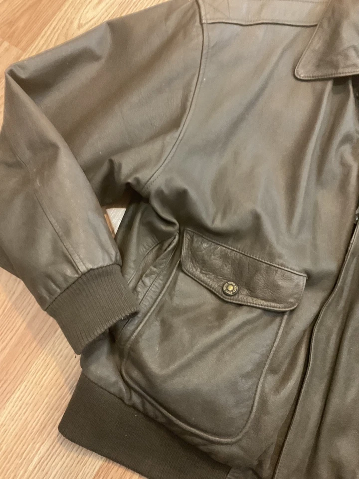 Chaqueta bomber de cuero vintage para hombre/PUMA talla L. Marrón Cremallera Completa Foto 3 de 4