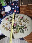 Vintage Queen Anne Style Needlepoint Footstool Handcrafted Floral Wood Ottoman — photo 3