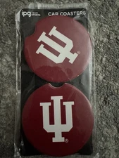 RARE! IPG Team Sports Indiana University Pair Ceramic Car Cup Holder Coasters.