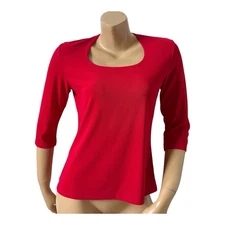 CREATIVE DESIGN WORKS CDW Womens Size Medium Red 3/4 Sleeve Slinky Shirt Top