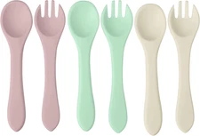 Silicone Baby Spoon and Fork Set | 6 Pack First Stage Toddler Self Feeding Utens
