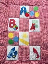 Vtg 1970s Springs Mills Baby Quilt Blanket Gingham Red ABC Crayons Union Tag