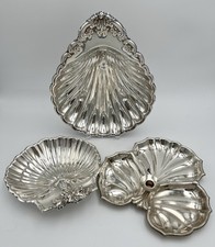 Set of 3 Vintage Silverplate Decorative Pieces 2 Shell Dishes & 1 Candle Holder